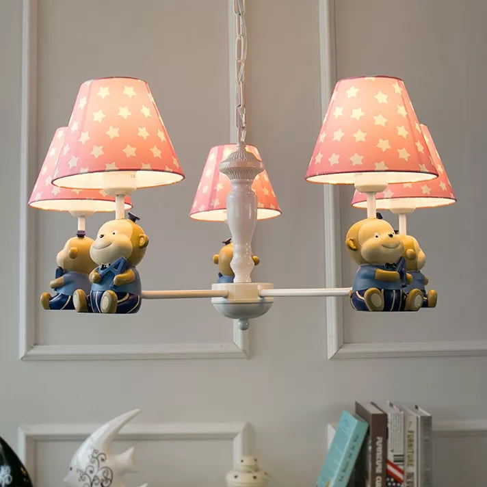 Dot Tapered Shade Chandelier Kids Metal Resin Hanging Light with Monkey for Dining Room Clearhalo 'Ceiling Lights' 'Chandeliers' Lighting' options 47954