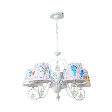 Cartoon Pony Hanging Light with Tapered Shade 5-Light White Chandelier for Nursing Room White A Clearhalo 'Ceiling Lights' 'Chandeliers' Lighting' options 48024_6e9e3502-f13d-490d-b3d6-5900f91de954