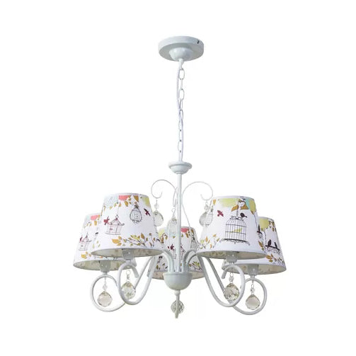 Cartoon Pony Hanging Light with Tapered Shade 5-Light White Chandelier for Nursing Room White B Clearhalo 'Ceiling Lights' 'Chandeliers' Lighting' options 48033_325b6443-c545-49ff-b072-eff3a12e4bbe