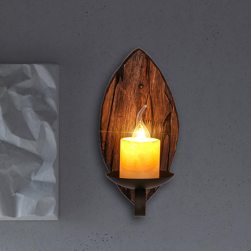 Cylinder Coffee Shop Wall Light Fixture Coastal Marble 1 Light Brown Sconce Lamp with Wooden Semicircle/Foot/Rectangle Base Clearhalo 'Industrial wall lights' 'Industrial' 'Middle century wall lights' 'Rustic wall lights' 'Tiffany' 'Wall Lamps & Sconces' 'Wall Lights' Lighting' 493504