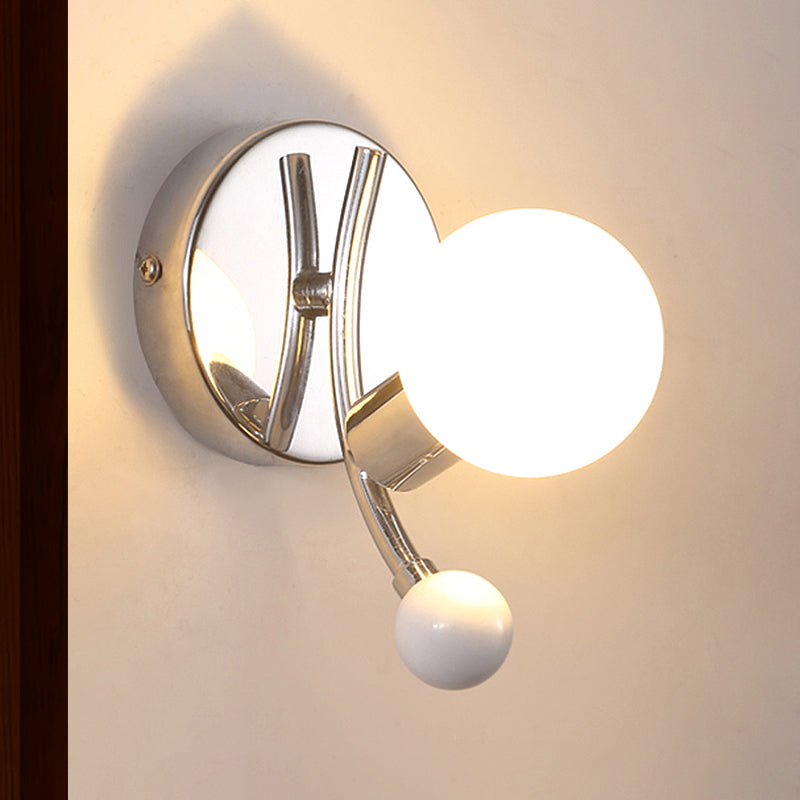 Led Living Room Wall Lighting with Globe White Glass Shade Modern Chrome Sconce Light Fixture Clearhalo 'Cast Iron' 'Glass' 'Industrial' 'Modern wall lights' 'Modern' 'Tiffany' 'Traditional wall lights' 'Wall Lamps & Sconces' 'Wall Lights' Lighting' 493834