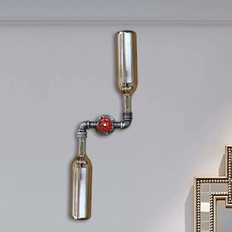 Glass Gray/Blue Wall Sconce Light Wine Bottle 2 Lights Industrial Style Wall Mount Light for Living Room Clearhalo 'Cast Iron' 'Glass' 'Industrial wall lights' 'Industrial' 'Middle century wall lights' 'Modern' 'Tiffany' 'Traditional wall lights' 'Wall Lamps & Sconces' 'Wall Lights' Lighting' 493847