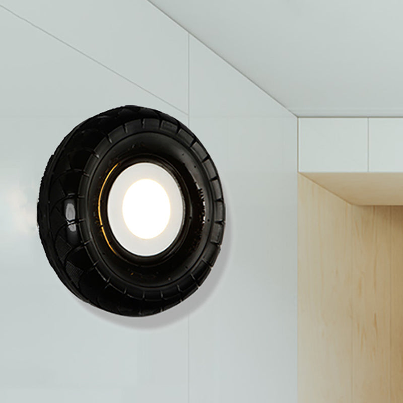 Tyre Metallic Sconce Wall Lighting Farmhouse Style LED Corridor Wall Mount Lighting in Black, 10"/16" Width Black 10" Clearhalo 'Industrial wall lights' 'Industrial' 'Middle century wall lights' 'Tiffany' 'Wall Lamps & Sconces' 'Wall Lights' Lighting' 493852