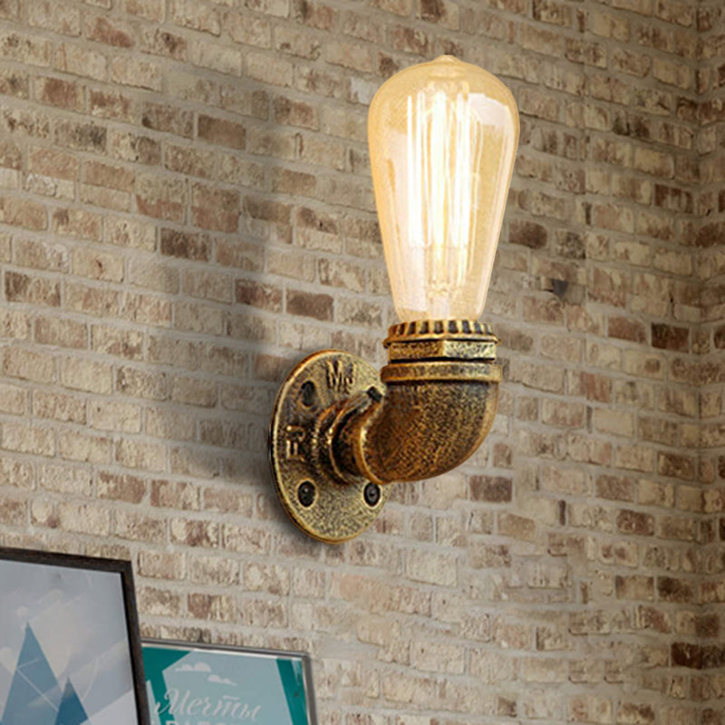 Bare Bulb Living Room Wall Sconce Lighting with Pipe Rustic Stylish Metal 1 Head Black/Bronze Wall Mount Light Antique Brass Clearhalo 'Art deco wall lights' 'Cast Iron' 'Glass' 'Industrial wall lights' 'Industrial' 'Middle century wall lights' 'Modern' 'Rustic wall lights' 'Tiffany' 'Traditional wall lights' 'Wall Lamps & Sconces' 'Wall Lights' Lighting' 493866