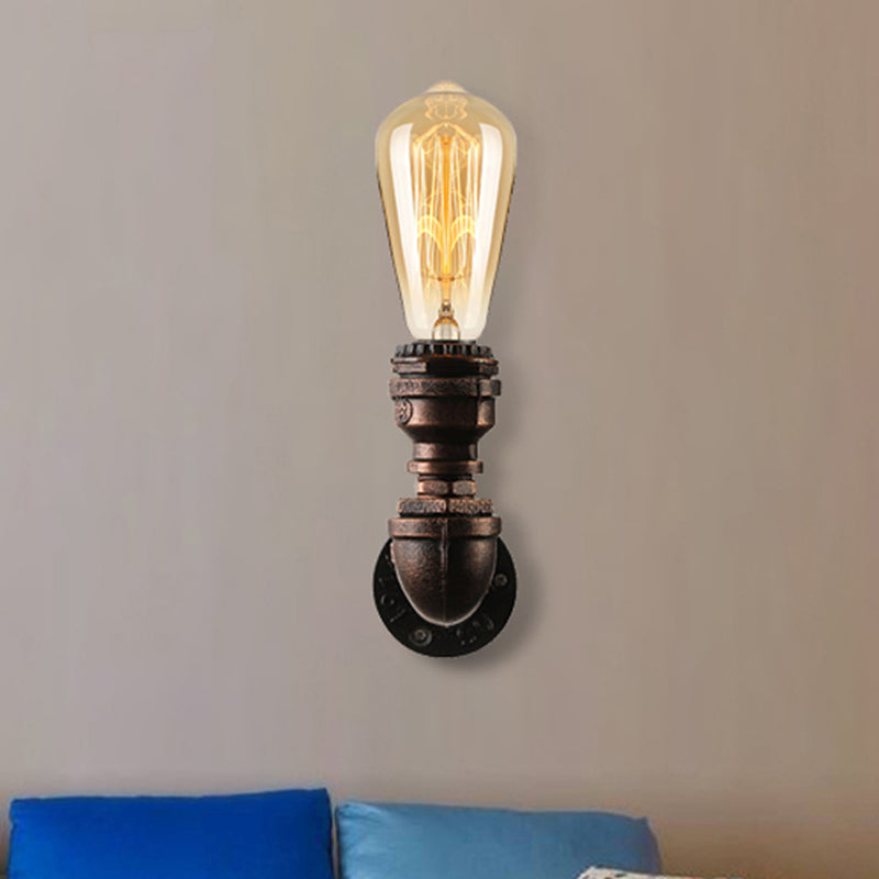 Water Pipe Metallic Wall Lighting with Bare Bulb Industrial 1 Light Living Room Mini Wall Mount Light in Black/Copper Clearhalo 'Art deco wall lights' 'Cast Iron' 'Glass' 'Industrial wall lights' 'Industrial' 'Middle century wall lights' 'Modern' 'Rustic wall lights' 'Tiffany' 'Traditional wall lights' 'Wall Lamps & Sconces' 'Wall Lights' Lighting' 493870