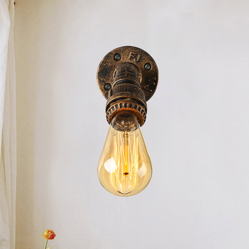 1 Light Wall Lighting Farmhouse Style Open Bulb Iron Mini Wall Mount Light with Water Pipe in Bronze Clearhalo 'Art deco wall lights' 'Cast Iron' 'Glass' 'Industrial wall lights' 'Industrial' 'Middle century wall lights' 'Modern' 'Rustic wall lights' 'Tiffany' 'Traditional wall lights' 'Wall Lamps & Sconces' 'Wall Lights' Lighting' 493872