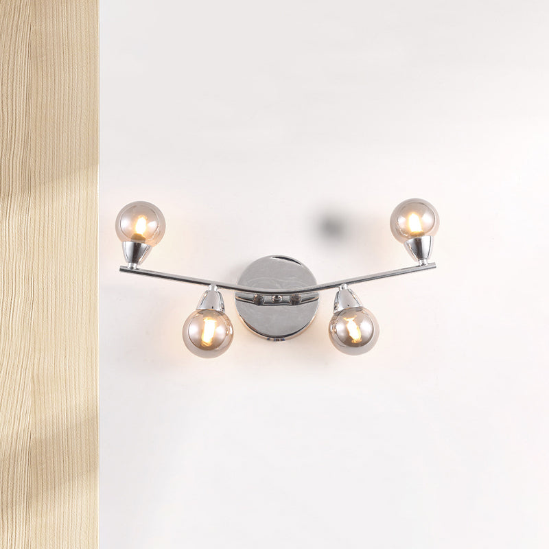 Ball Shaped Glass Wall Sconce Light Vintage Style 2/4 Lights Living Room Wall Mount Light in Chrome Finish Clearhalo 'Art deco wall lights' 'Cast Iron' 'Glass' 'Industrial wall lights' 'Industrial' 'Middle century wall lights' 'Modern' 'Rustic wall lights' 'Tiffany' 'Traditional wall lights' 'Wall Lamps & Sconces' 'Wall Lights' Lighting' 493942