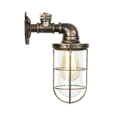 Bronze Wire Caged Wall Lighting with Pipe Rustic Style Wrought Iron 1 Bulb Farmhouse Wall Fixture Light Bronze 11.5" Clearhalo 'Art deco wall lights' 'Cast Iron' 'Glass' 'Industrial wall lights' 'Industrial' 'Middle century wall lights' 'Modern' 'Rustic wall lights' 'Tiffany' 'Traditional wall lights' 'Wall Lamps & Sconces' 'Wall Lights' Lighting' 49397