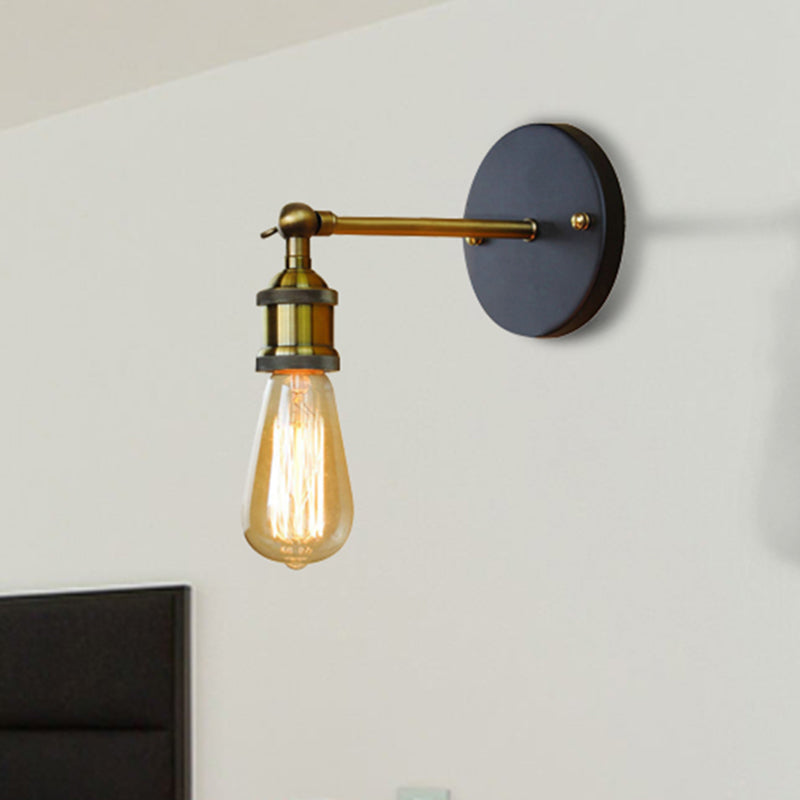 Black/Brass Finish 1 Head Wall Lamp Industrial Metal Mini Sconce Lighting with Bare Bulb for Bedroom Clearhalo 'Art deco wall lights' 'Cast Iron' 'Glass' 'Industrial wall lights' 'Industrial' 'Middle century wall lights' 'Modern' 'Rustic wall lights' 'Tiffany' 'Traditional wall lights' 'Wall Lamps & Sconces' 'Wall Lights' Lighting' 494035