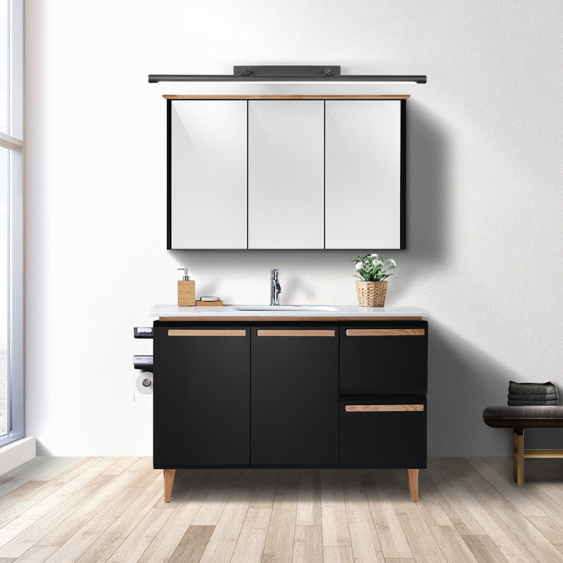 Linear Metal Wall Sconce Modern 1 Light Mirror Swing Arm Wall Mount Lighting in Black