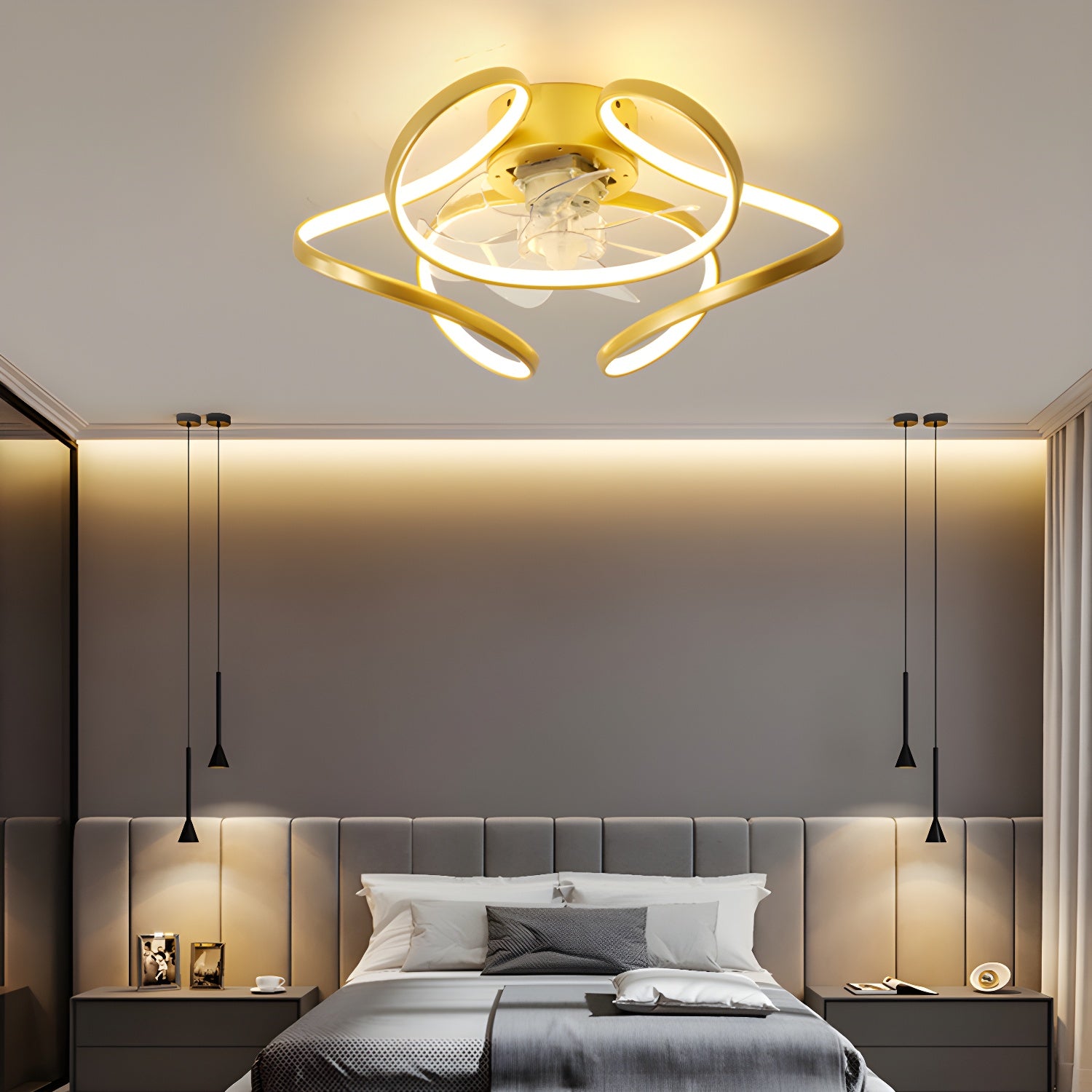 Metal Geometric Ceiling Fan Light Modern Style Multi Lights Flush Mount Lamp