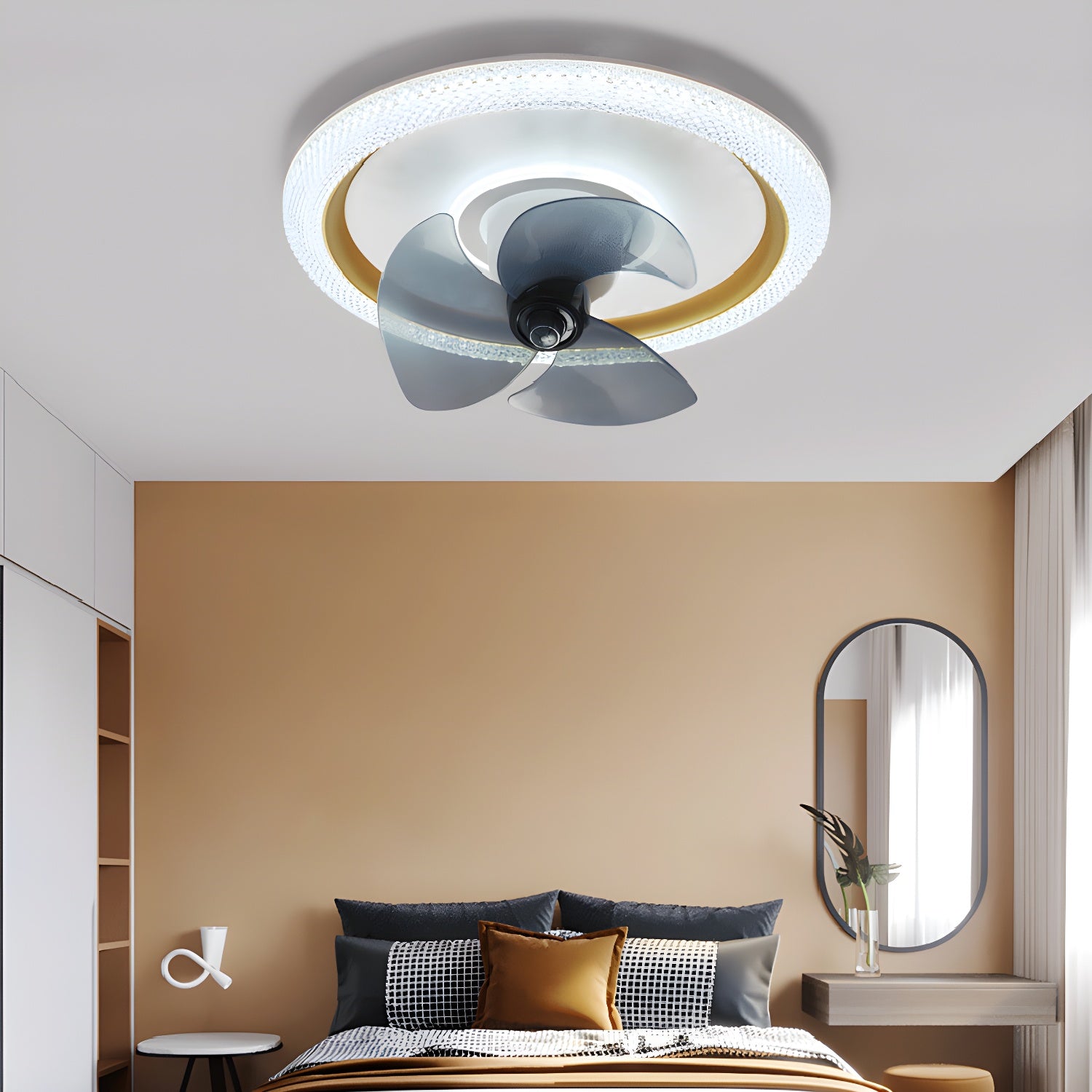 Metal Round Ceiling Fan Lights Modern Style 2 Lights Flush Mount Lamp