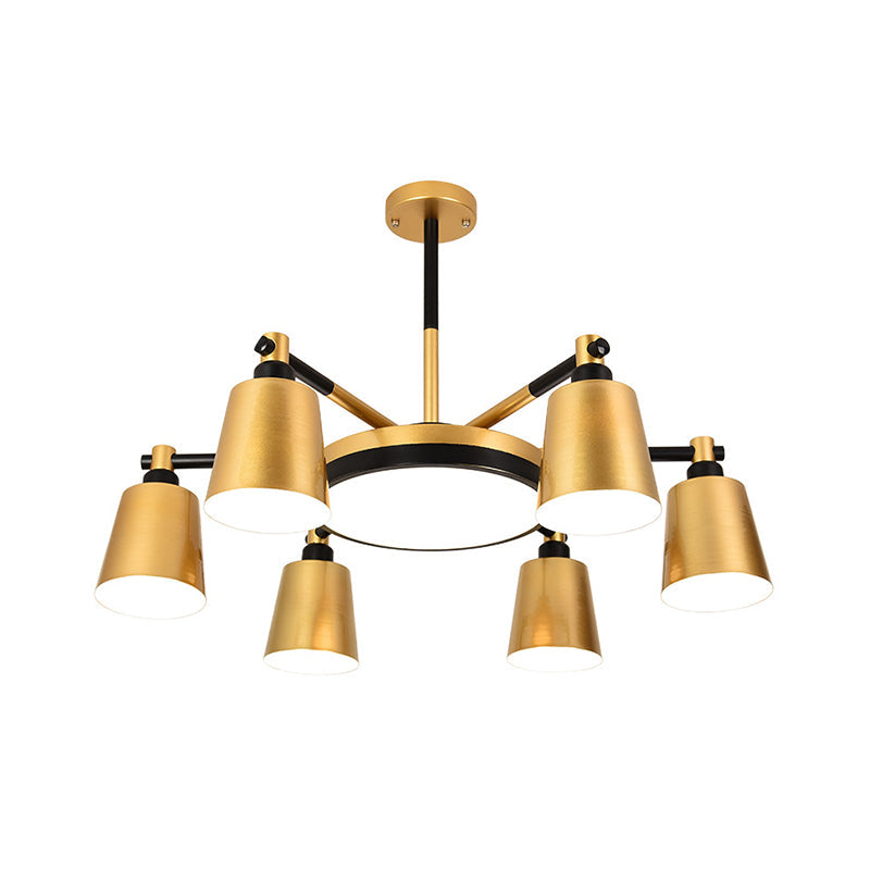 Modernist Barrel and Round Chandelier Iron 3/5/6 Lights Living Room Ceiling Hang Fixture in Gold Clearhalo 'Ceiling Lights' 'Chandeliers' 'Modern Chandeliers' 'Modern' Lighting' 505859