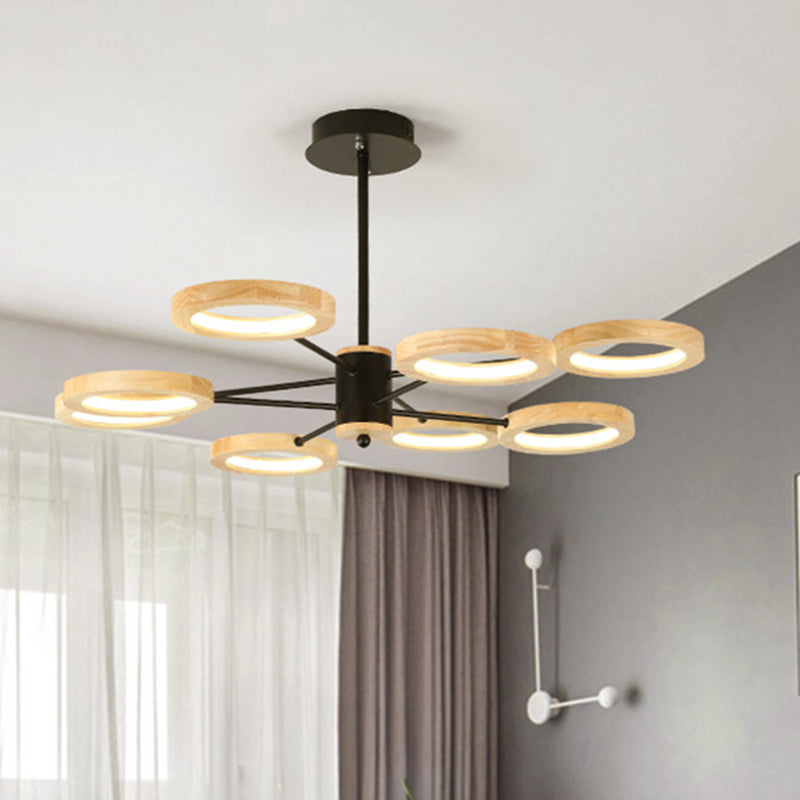 Wood Sputnik Chandelier Pendant Light Modern 3/5/6 Lights Black Led Hanging Ceiling Lamp in Natural Light Clearhalo 'Ceiling Lights' 'Chandeliers' Lighting' options 506450