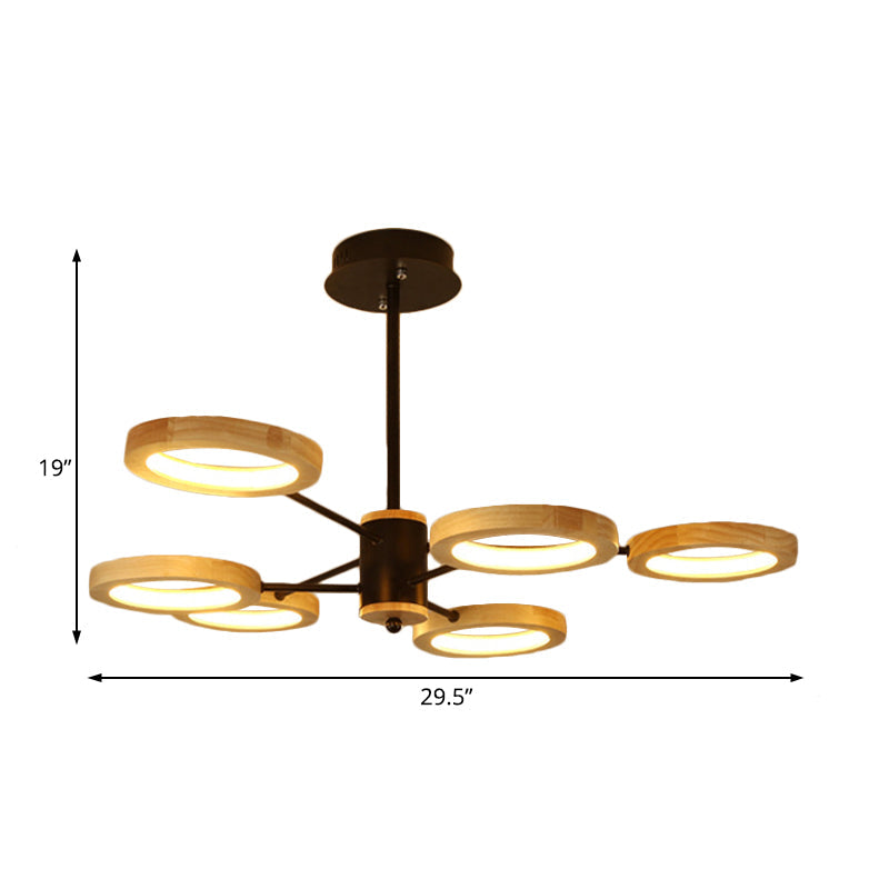Wood Sputnik Chandelier Pendant Light Modern 3/5/6 Lights Black Led Hanging Ceiling Lamp in Natural Light Clearhalo 'Ceiling Lights' 'Chandeliers' Lighting' options 506456