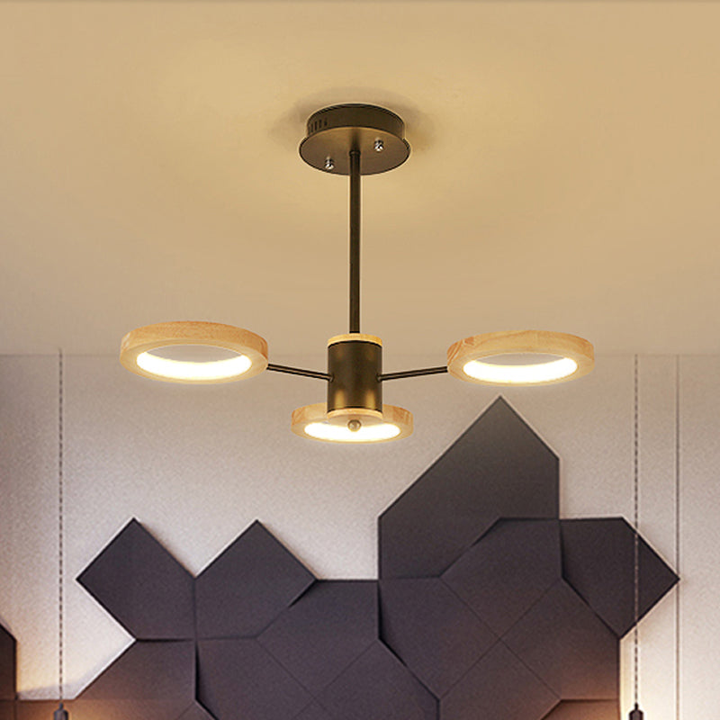 Wood Sputnik Chandelier Pendant Light Modern 3/5/6 Lights Black Led Hanging Ceiling Lamp in Natural Light Clearhalo 'Ceiling Lights' 'Chandeliers' Lighting' options 506461