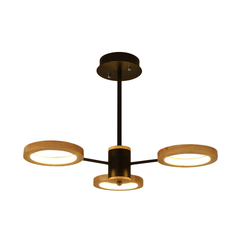Wood Sputnik Chandelier Pendant Light Modern 3/5/6 Lights Black Led Hanging Ceiling Lamp in Natural Light Clearhalo 'Ceiling Lights' 'Chandeliers' Lighting' options 506463