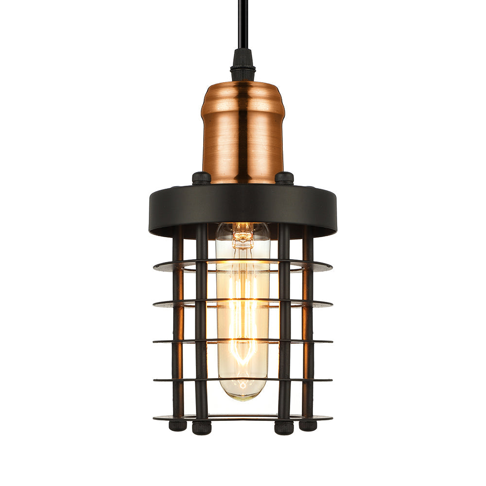 Iron Cylindrical Ceiling Fixture Retro Industrial 1 Head Living Room Hanging Lamp with Wire Cage Shade in Copper/Aged Brass Clearhalo 'Art Deco Pendants' 'Cast Iron' 'Ceiling Lights' 'Ceramic' 'Crystal' 'Industrial Pendants' 'Industrial' 'Metal' 'Middle Century Pendants' 'Pendant Lights' 'Pendants' 'Tiffany' Lighting' 5071