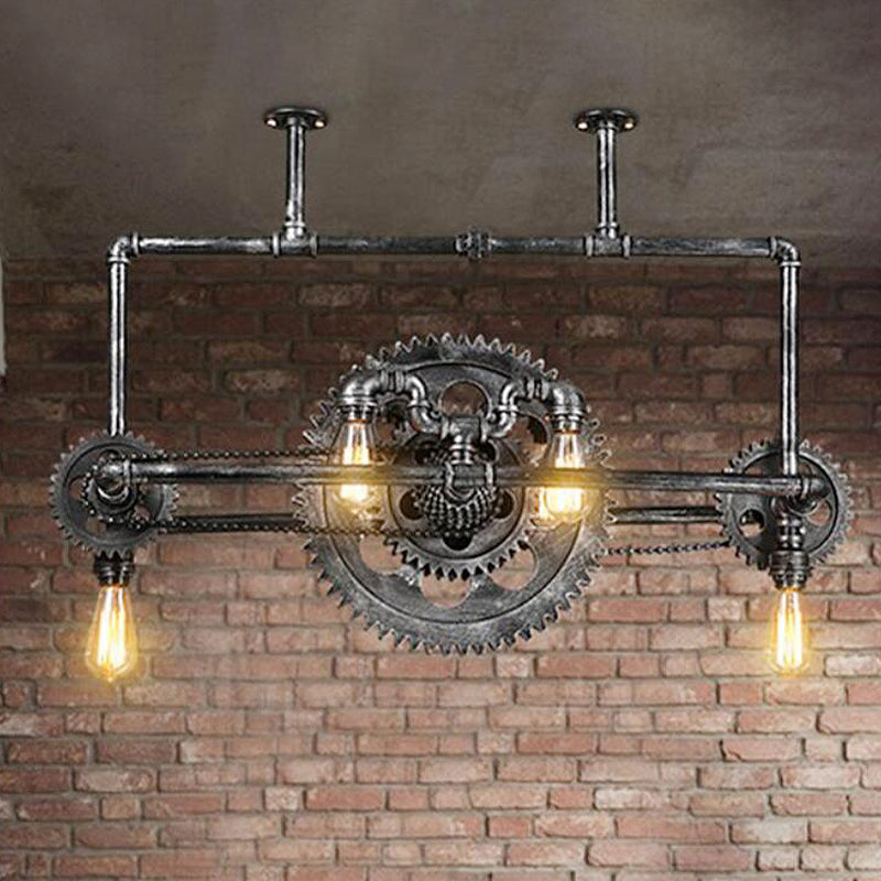 Bike-Like Metallic Hanging Lighting Vintage 6-Light Restaurant Island Lamp Fixture in Black Clearhalo 'Ceiling Lights' 'Island Lights' Lighting' 510757