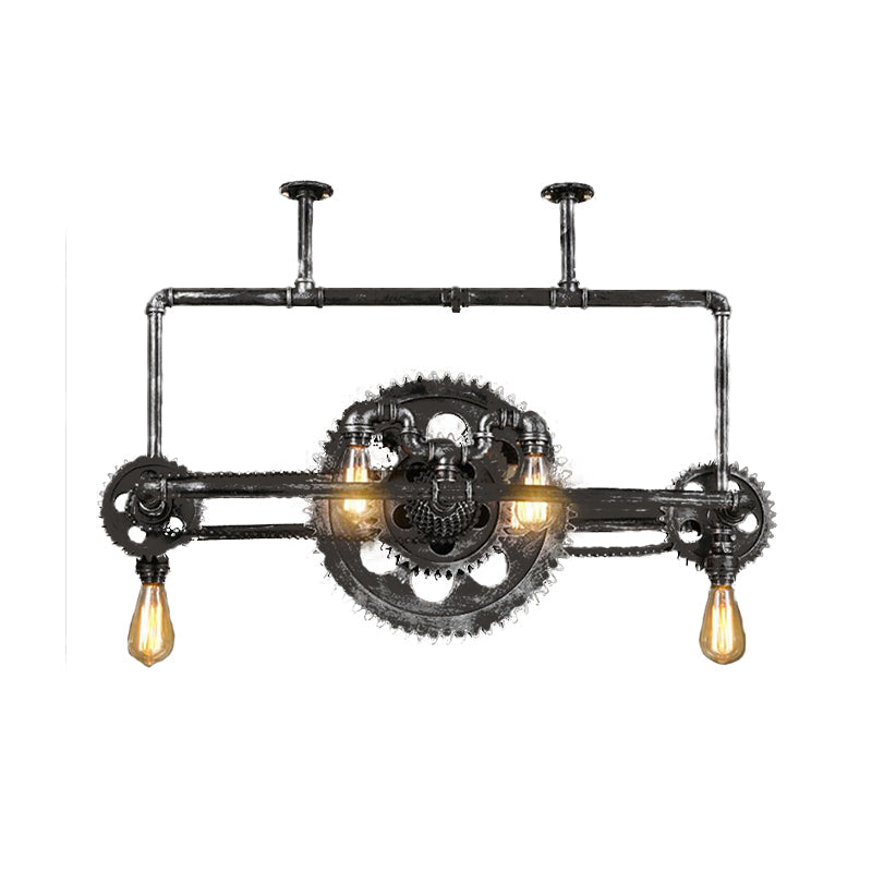 Bike-Like Metallic Hanging Lighting Vintage 6-Light Restaurant Island Lamp Fixture in Black Clearhalo 'Ceiling Lights' 'Island Lights' Lighting' 510758