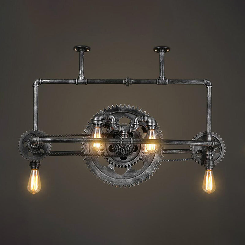 Bike-Like Metallic Hanging Lighting Vintage 6-Light Restaurant Island Lamp Fixture in Black Clearhalo 'Ceiling Lights' 'Island Lights' Lighting' 510759