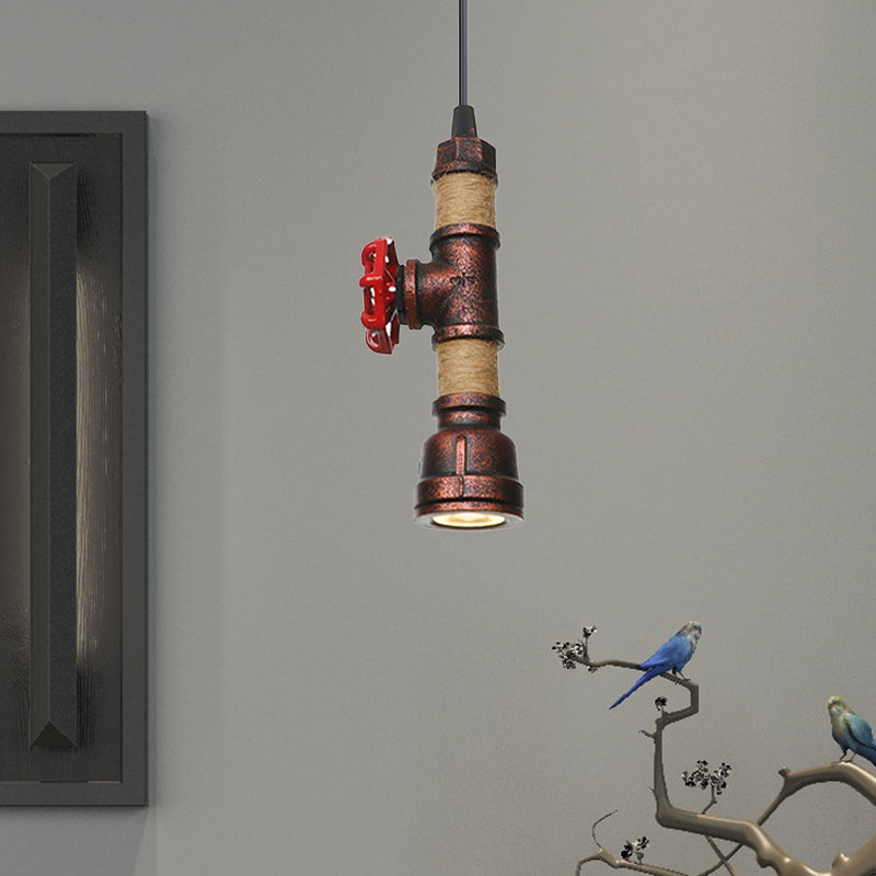 1 Light Water Pipe Hanging Lighting Industrial Rust Metallic LED Ceiling Pendant Lamp, 7.5"/8.5" High Clearhalo 'Art Deco Pendants' 'Cast Iron' 'Ceiling Lights' 'Ceramic' 'Crystal' 'Industrial Pendants' 'Industrial' 'Metal' 'Middle Century Pendants' 'Pendant Lights' 'Pendants' 'Tiffany' Lighting' 510919