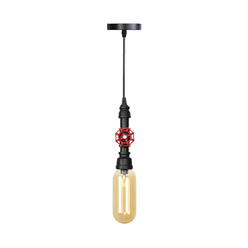 Pipe Metal LED Ceiling Light Antiqued 1 Head 3"/4" W Coffee House Hanging Lamp Kit in Black with Capsule Amber Glass Shade Clearhalo 'Art Deco Pendants' 'Black' 'Cast Iron' 'Ceiling Lights' 'Ceramic' 'Crystal' 'Industrial Pendants' 'Industrial' 'Metal' 'Middle Century Pendants' 'Pendant Lights' 'Pendants' 'Rustic Pendants' 'Tiffany' Lighting' 510944