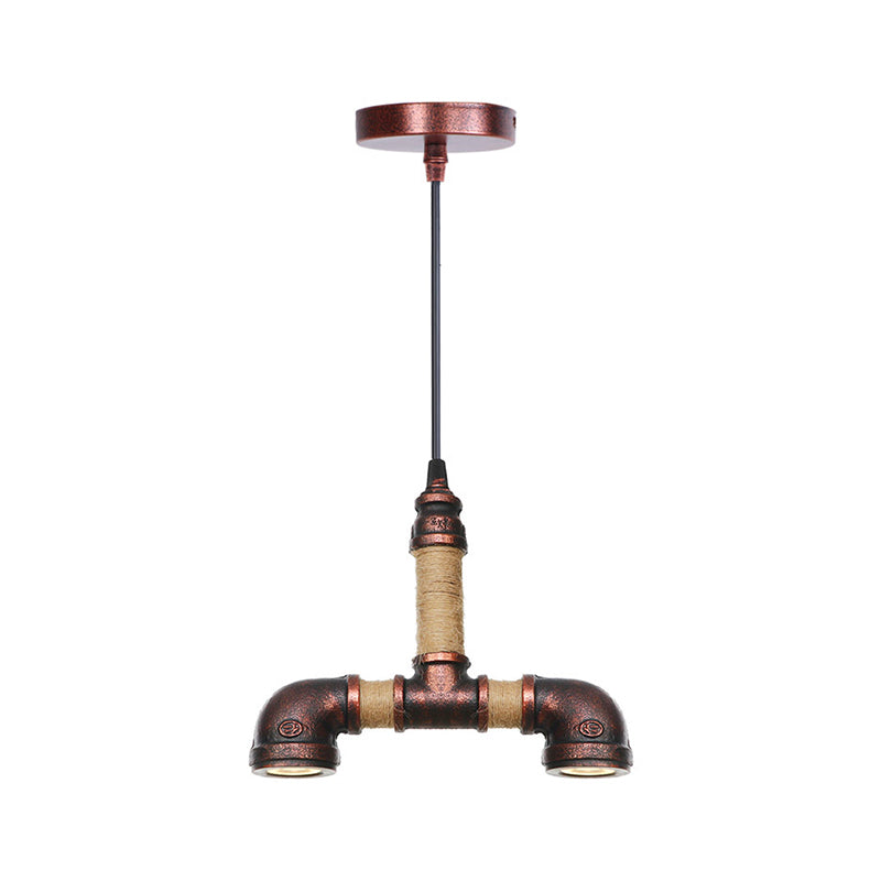 Pipe Corridor Hanging Chandelier Industrial Iron 2 Lights Rust Finish LED Suspended Pendant Lamp Clearhalo 'Cast Iron' 'Ceiling Lights' 'Chandeliers' 'Industrial Chandeliers' 'Industrial' 'Metal' 'Middle Century Chandeliers' 'Rustic Chandeliers' 'Tiffany' Lighting' 510971