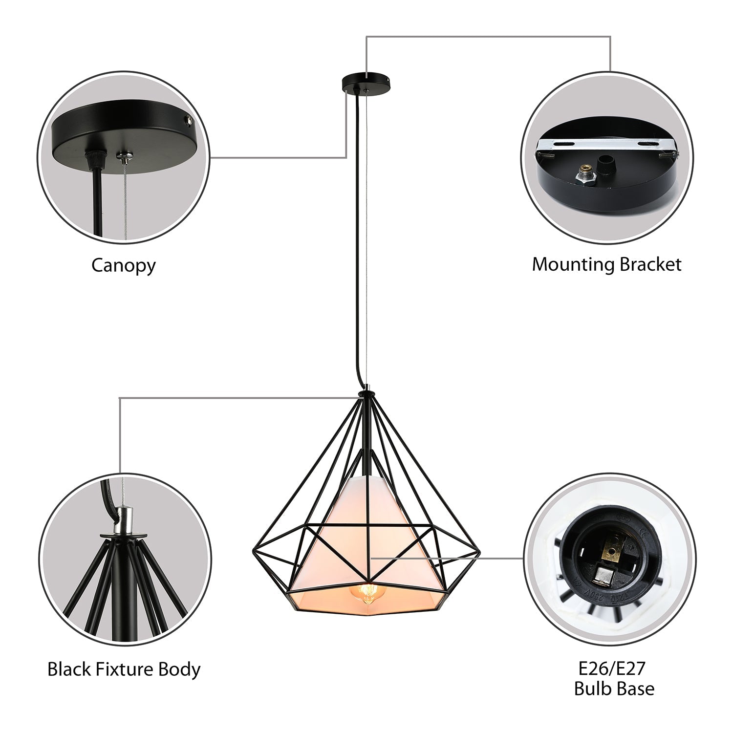 10/15/18" W 1 Bulb Diamond Cage Hanging Light Antique Style White/White and Brown Metal Ceiling Fixture with Fabric Shade Clearhalo 'Art Deco Pendants' 'Cast Iron' 'Ceiling Lights' 'Ceramic' 'Crystal' 'Industrial Pendants' 'Industrial' 'Metal' 'Middle Century Pendants' 'Pendant Lights' 'Pendants' 'Tiffany' Lighting' 5120
