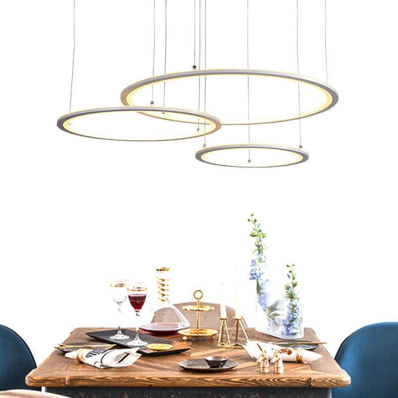 White/Grey Circular Chandelier Lighting Modernist 3/4 Lights Acrylic Led Ceiling Pendant Lamp Fixture in White/Warm Light Clearhalo 'Ceiling Lights' 'Chandeliers' 'Modern Chandeliers' 'Modern' Lighting' 512003