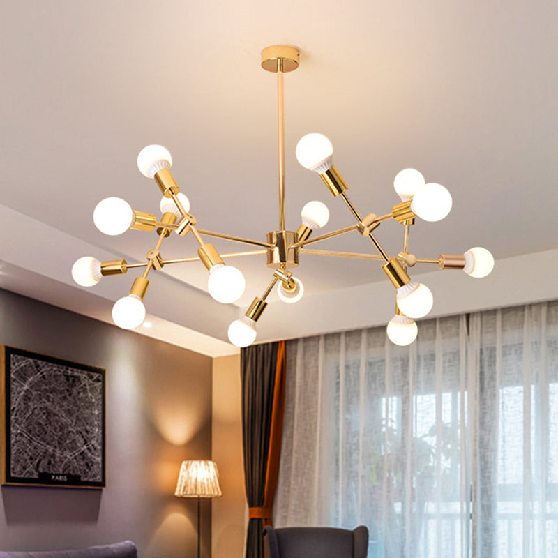 Gold Sputnik Hanging Ceiling Light Modern Nordic 15 Lights Iron Chandelier Pendant Lamp for Living Room Gold Clearhalo 'Ceiling Lights' 'Chandeliers' 'Glass shade' 'Glass' 'Modern Chandeliers' 'Modern' Lighting' 512479