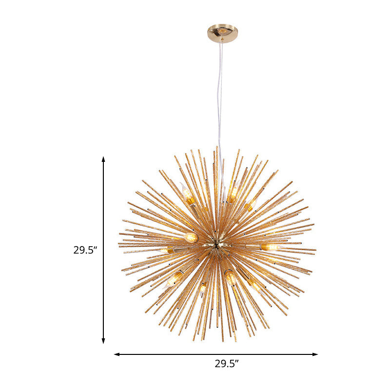 Modern Sea Urchin Hanging Lamp Aluminum 12-Light Restaurant Chandelier Lighting Fixture in Gold Clearhalo 'Ceiling Lights' 'Chandeliers' 'Close To Ceiling Lights' 'Glass shade' 'Glass' 'Modern Chandeliers' 'Modern' Lighting' 512644
