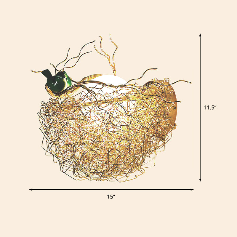 Opal Glass Globe Wall Sconce Light with Bird Nest Design Postmodern 1 Light Gold Wall Lamp, 14"/15" Wide Clearhalo 'Cast Iron' 'Glass' 'Industrial' 'Modern wall lights' 'Modern' 'Tiffany' 'Traditional wall lights' 'Wall Lamps & Sconces' 'Wall Lights' Lighting' 512690