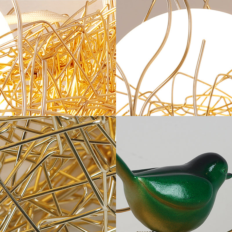 Opal Glass Globe Wall Sconce Light with Bird Nest Design Postmodern 1 Light Gold Wall Lamp, 14"/15" Wide Clearhalo 'Cast Iron' 'Glass' 'Industrial' 'Modern wall lights' 'Modern' 'Tiffany' 'Traditional wall lights' 'Wall Lamps & Sconces' 'Wall Lights' Lighting' 512691
