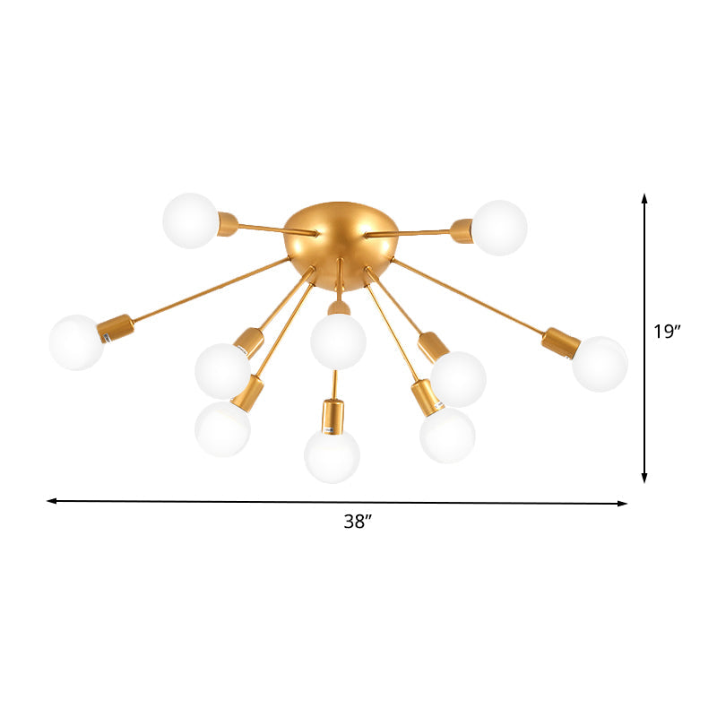 Brass Sputnik Flush Ceiling Light Modern 12-Light Metallic Semi Flush Lamp Fixture for Living Room Clearhalo 'Ceiling Lights' 'Close To Ceiling Lights' 'Close to ceiling' 'Glass shade' 'Glass' 'Semi-flushmount' Lighting' 512725
