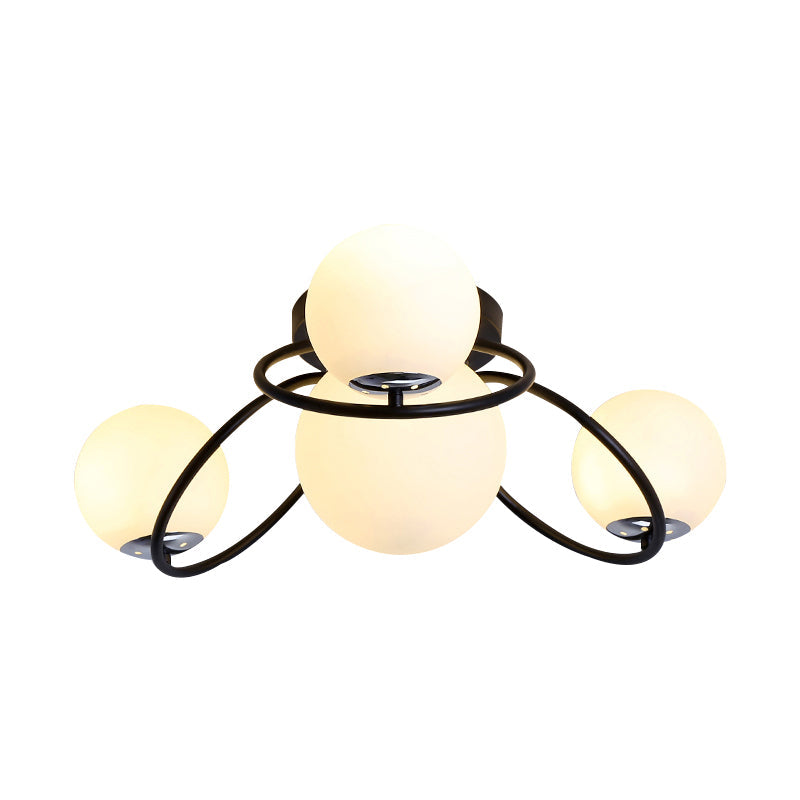 4-Bulb Bedroom Flush Lighting Modernism White/Black Ceiling Flush Mount with Round Milk Glass Shade Clearhalo 'Ceiling Lights' 'Close To Ceiling Lights' 'Close to ceiling' 'Flush mount' Lighting' 512747