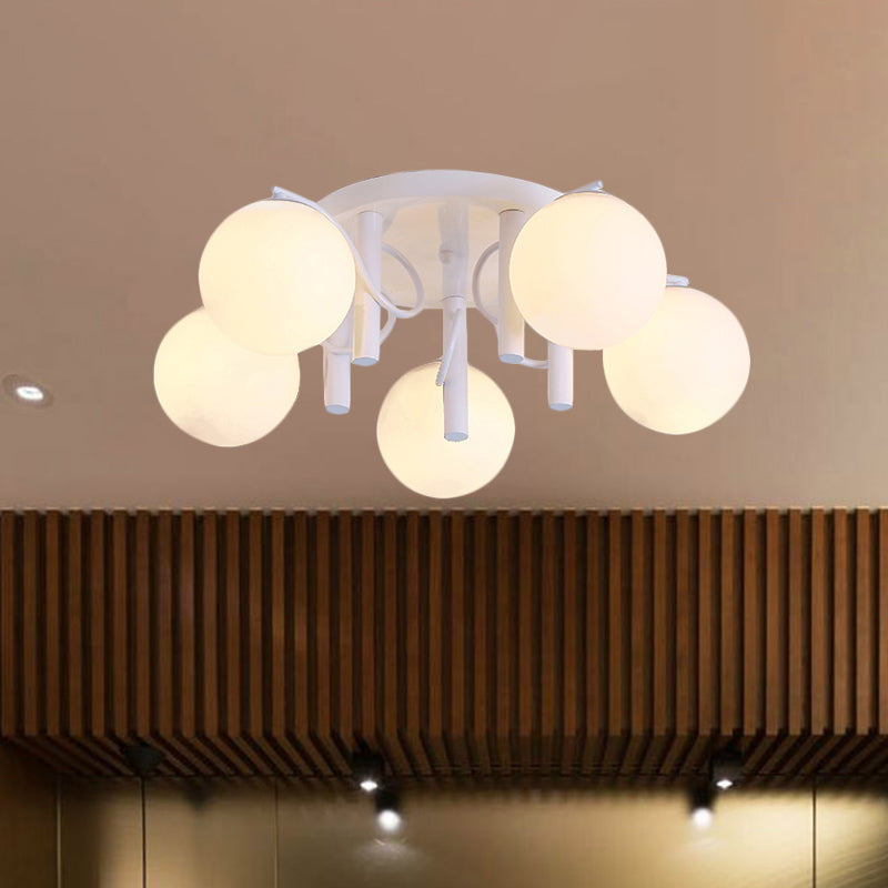 Contemporary 5 Bulbs Flushmount with Cream Glass Shade White/Black Global Semi Flush Ceiling Light White Clearhalo 'Ceiling Lights' 'Close To Ceiling Lights' 'Close to ceiling' 'Flush mount' Lighting' 512757