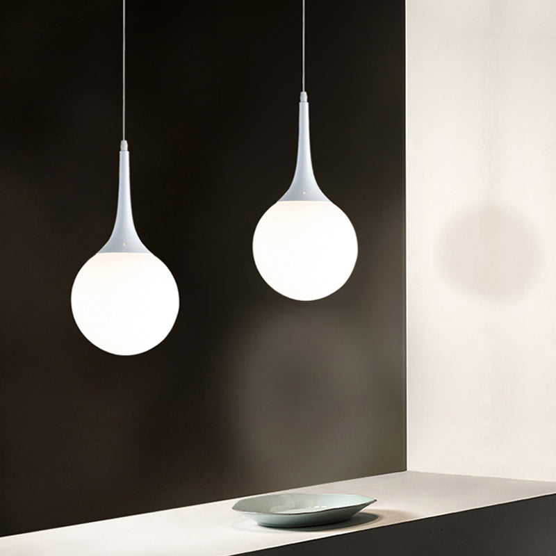 Globe White Glass Pendant Light Contemporary 1 Light 12"/14"/16" Wide Hanging Ceiling Light Clearhalo 'Ceiling Lights' 'Glass shade' 'Glass' 'Modern Pendants' 'Modern' 'Pendant Lights' 'Pendants' Lighting' 512917