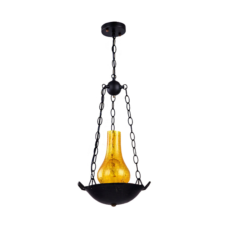 Vintage Vase Shade Pendant Lighting 1 Light Crackle Glass Hanging Light Fixture in Black/Brown Clearhalo 'Art Deco Pendants' 'Black' 'Cast Iron' 'Ceiling Lights' 'Ceramic' 'Crystal' 'Industrial Pendants' 'Industrial' 'Metal' 'Middle Century Pendants' 'Pendant Lights' 'Pendants' 'Rustic Pendants' 'Tiffany' Lighting' 513300