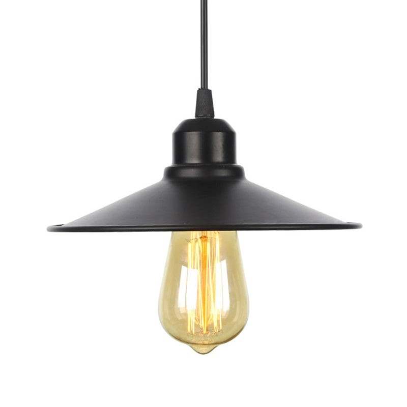 1 Light Indoor Pendant Lighting Farmhouse Black/White Hanging Light Fixture with Cone/Wavy/Wide Flare Metal Shade Clearhalo 'Art Deco Pendants' 'Black' 'Cast Iron' 'Ceiling Lights' 'Ceramic' 'Crystal' 'Industrial Pendants' 'Industrial' 'Metal' 'Middle Century Pendants' 'Pendant Lights' 'Pendants' 'Rustic Pendants' 'Tiffany' Lighting' 513365