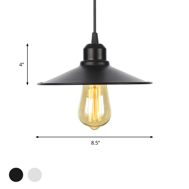 1 Light Indoor Pendant Lighting Farmhouse Black/White Hanging Light Fixture with Cone/Wavy/Wide Flare Metal Shade Clearhalo 'Art Deco Pendants' 'Black' 'Cast Iron' 'Ceiling Lights' 'Ceramic' 'Crystal' 'Industrial Pendants' 'Industrial' 'Metal' 'Middle Century Pendants' 'Pendant Lights' 'Pendants' 'Rustic Pendants' 'Tiffany' Lighting' 513366