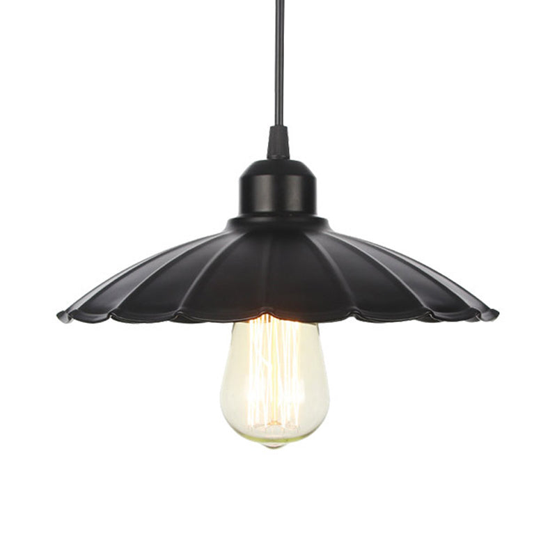 1 Light Indoor Pendant Lighting Farmhouse Black/White Hanging Light Fixture with Cone/Wavy/Wide Flare Metal Shade Clearhalo 'Art Deco Pendants' 'Black' 'Cast Iron' 'Ceiling Lights' 'Ceramic' 'Crystal' 'Industrial Pendants' 'Industrial' 'Metal' 'Middle Century Pendants' 'Pendant Lights' 'Pendants' 'Rustic Pendants' 'Tiffany' Lighting' 513373