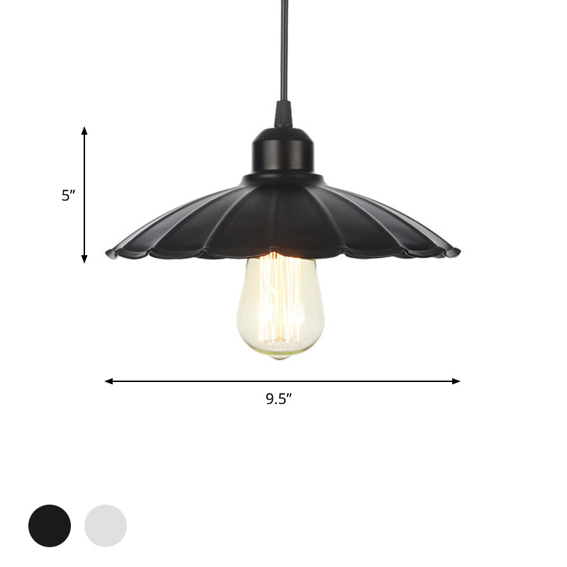 1 Light Indoor Pendant Lighting Farmhouse Black/White Hanging Light Fixture with Cone/Wavy/Wide Flare Metal Shade Clearhalo 'Art Deco Pendants' 'Black' 'Cast Iron' 'Ceiling Lights' 'Ceramic' 'Crystal' 'Industrial Pendants' 'Industrial' 'Metal' 'Middle Century Pendants' 'Pendant Lights' 'Pendants' 'Rustic Pendants' 'Tiffany' Lighting' 513374