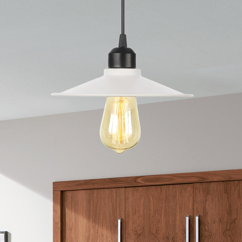 1 Light Indoor Pendant Lighting Farmhouse Black/White Hanging Light Fixture with Cone/Wavy/Wide Flare Metal Shade White Wide Flare Clearhalo 'Art Deco Pendants' 'Black' 'Cast Iron' 'Ceiling Lights' 'Ceramic' 'Crystal' 'Industrial Pendants' 'Industrial' 'Metal' 'Middle Century Pendants' 'Pendant Lights' 'Pendants' 'Rustic Pendants' 'Tiffany' Lighting' 513375