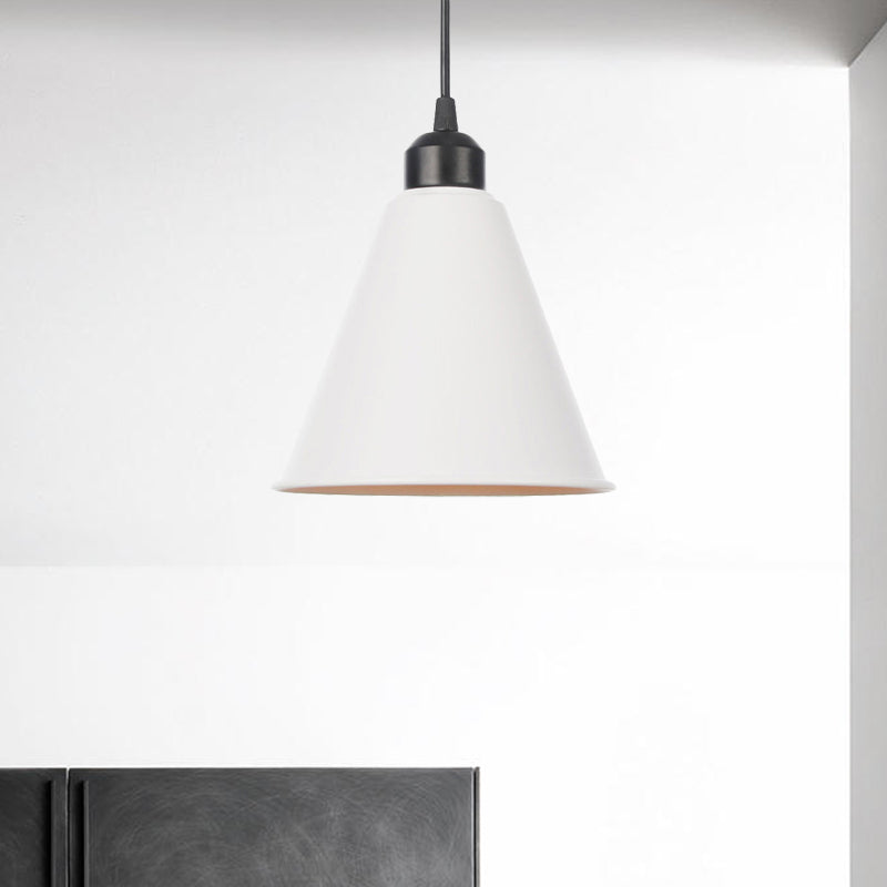 1 Light Indoor Pendant Lighting Farmhouse Black/White Hanging Light Fixture with Cone/Wavy/Wide Flare Metal Shade White Cone Clearhalo 'Art Deco Pendants' 'Black' 'Cast Iron' 'Ceiling Lights' 'Ceramic' 'Crystal' 'Industrial Pendants' 'Industrial' 'Metal' 'Middle Century Pendants' 'Pendant Lights' 'Pendants' 'Rustic Pendants' 'Tiffany' Lighting' 513378
