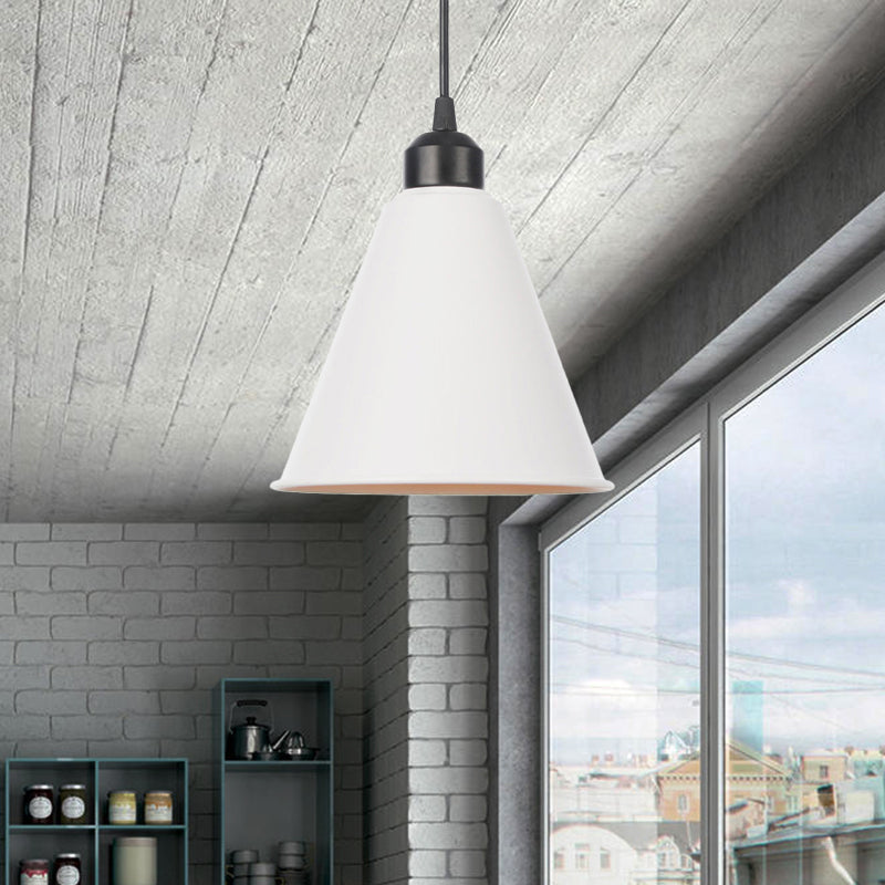 1 Light Indoor Pendant Lighting Farmhouse Black/White Hanging Light Fixture with Cone/Wavy/Wide Flare Metal Shade Clearhalo 'Art Deco Pendants' 'Black' 'Cast Iron' 'Ceiling Lights' 'Ceramic' 'Crystal' 'Industrial Pendants' 'Industrial' 'Metal' 'Middle Century Pendants' 'Pendant Lights' 'Pendants' 'Rustic Pendants' 'Tiffany' Lighting' 513379