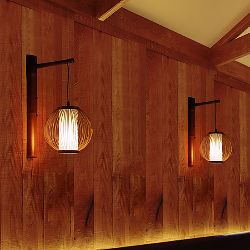 Global Wall Lighting Traditional Bamboo 1 Bulb Bronze Sconce Light Fixture with Inner White Cylinder Parchment Shade Clearhalo 'Modern wall lights' 'Modern' 'Wall Lamps & Sconces' 'Wall Lights' Lighting' 513398