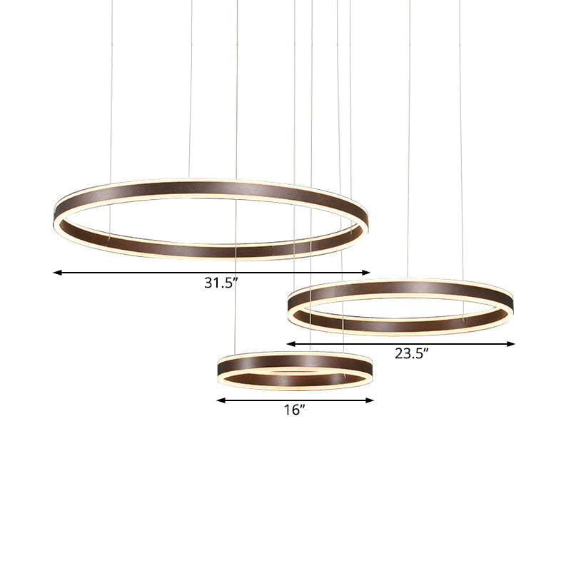 3/4-Light Circular LED Chandelier Contemporary Coffee Acrylic Pendant Lighting in Warm/White Light Clearhalo 'Ceiling Lights' 'Chandeliers' 'Modern Chandeliers' 'Modern' Lighting' 513476
