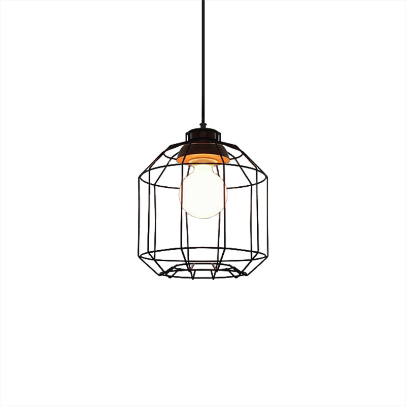 1 Head Hanging Pendant Light with Barrel/Cylinder Cage Shade Metal Retro Style Bedroom Hanging Lamp in Black Clearhalo 'Art Deco Pendants' 'Black' 'Cast Iron' 'Ceiling Lights' 'Ceramic' 'Crystal' 'Industrial Pendants' 'Industrial' 'Metal' 'Middle Century Pendants' 'Pendant Lights' 'Pendants' 'Rustic Pendants' 'Tiffany' Lighting' 5142