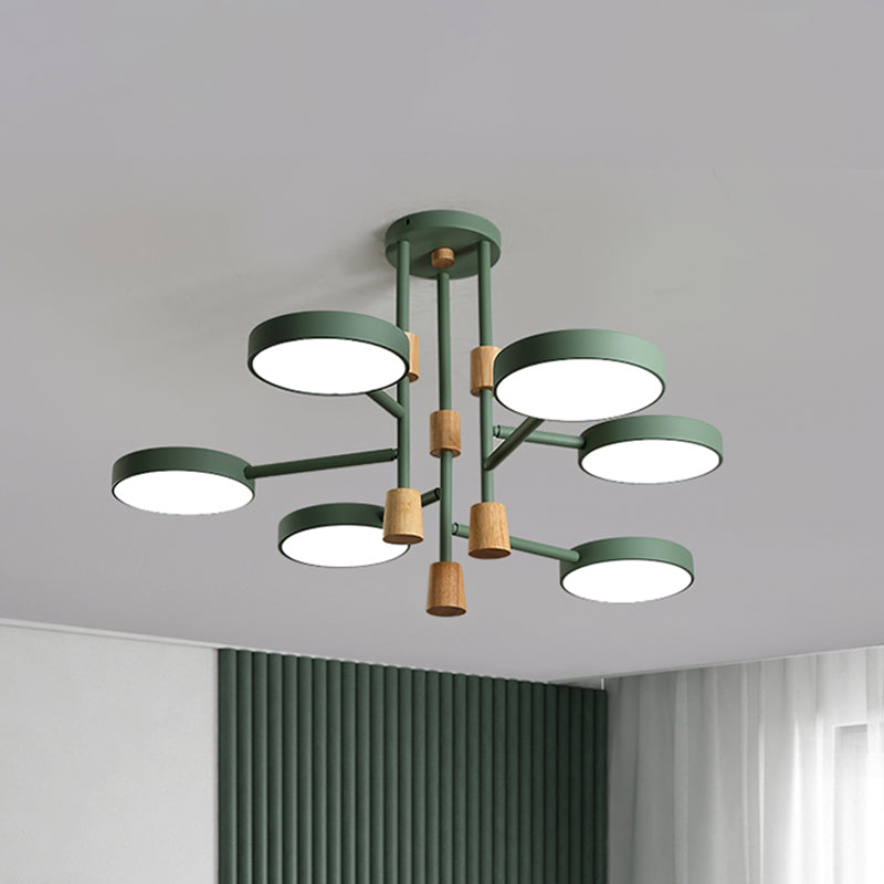 Macaron Round Flushmount Lighting Metallic 6 Heads Living Room Grey/Green/White LED Semi Flush Mount Lamp Green Clearhalo 'Ceiling Lights' 'Close To Ceiling Lights' 'Close to ceiling' 'Semi-flushmount' Lighting' 518875